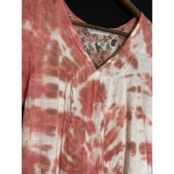 Knox Rose Pink & White Tie Dye Boho Lace Tunic Top Blouse Size Small - Picture 2 of 5
